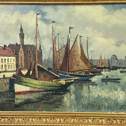Elegant Harbor Scene Oil Painting "Fishing Boat" Traditional Large Art Holland Art Shop