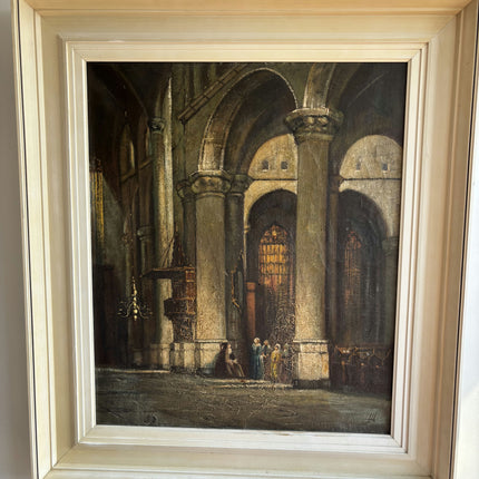 Antique Church Interior Oil Painting "Church Interior" Expressive Large Artwork Holland Art Shop
