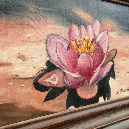 Timeless Floral Still Life Oil Painting "Pink Lotus" Original Small Art Holland Art Shop