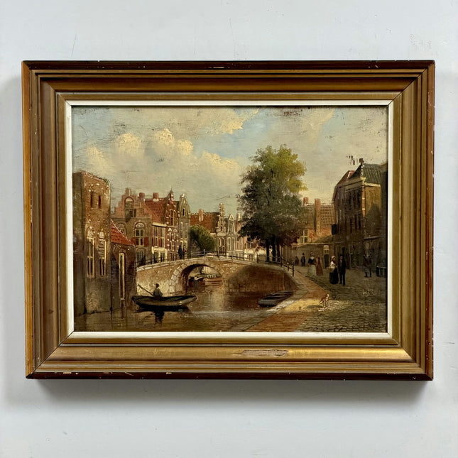 Detailed Cityscape Oil Painting "Canal Bridge" Elegant Artwork after Weissenbruch Holland Art Shop