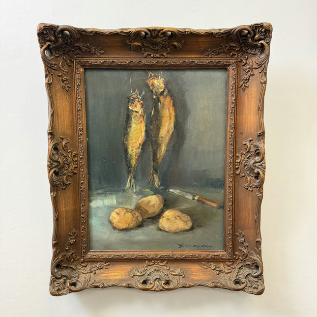 Handcrafted Still Life Oil Painting "Hanging Fish" Refined Art Holland Art Shop