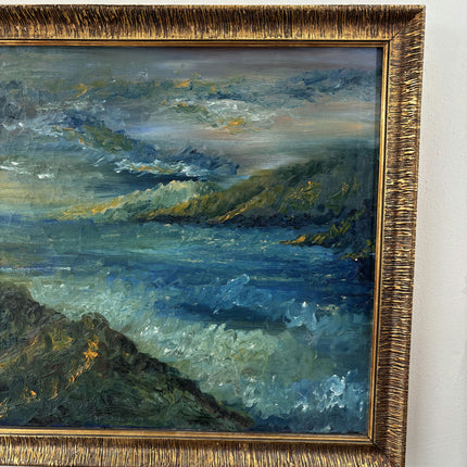 Vintage Oil Painting Seascape "Rocky Shoreline" Intriguing Medium Artwork