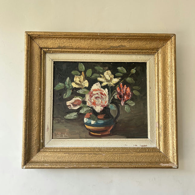Authentic Floral Still Life Oil Painting "Striped Vase" Classic Small Artwork Holland Art Shop