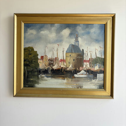Expressive Harbor Scene Oil Painting "Masted Boats" Timeless Dutch Art Holland Art Shop
