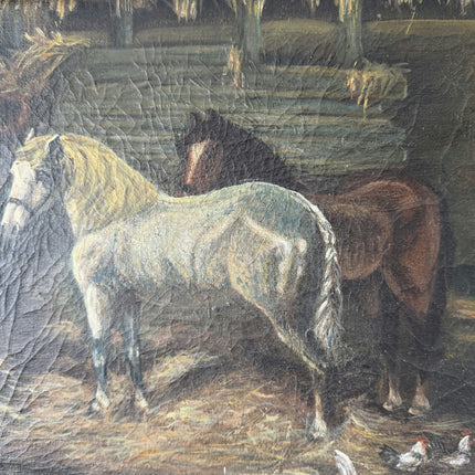 19th Century Antique Animals Oil Painting "White Horse" Art Holland Art Shop