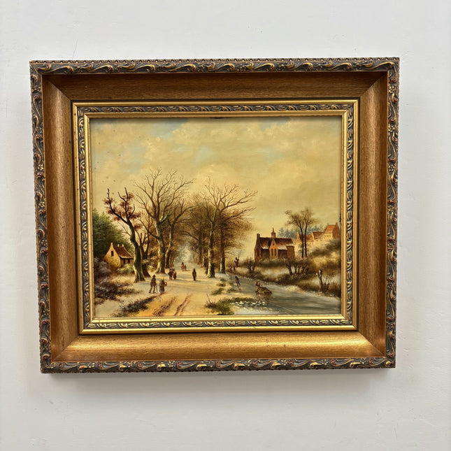 Antique Winter Landscape Oil Painting "Frozen River" Traditional Art Holland Art Shop