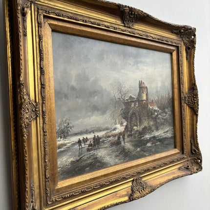 Vintage Winter Landscape Oil Painting "Gilded Frame" Elegant Dutch Artwork Holland Art Shop