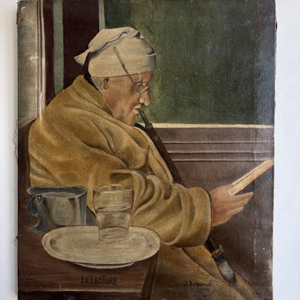 1935 Portrait Oil Painting "Old Reader" Artwork Holland Art Shop