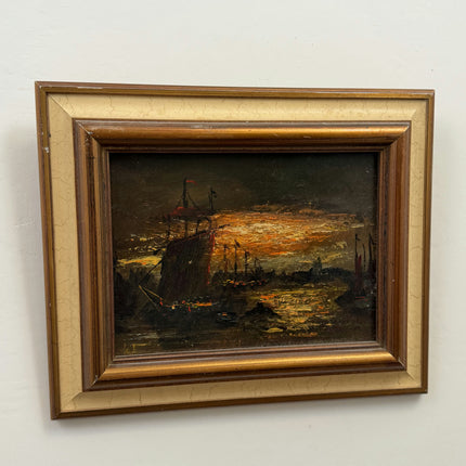 Elegant Harbor Scene Oil Painting "Wooden Frame" Classic Small Artwork Holland Art Shop
