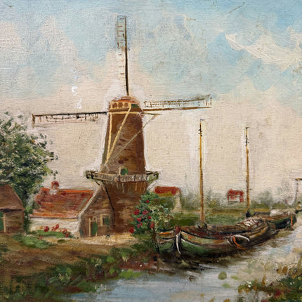 Authentic Landscape Oil Painting "Windmill Tower" Traditional Belgian Artwork Holland Art Shop