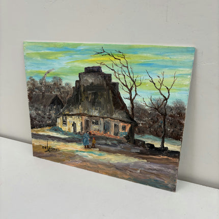 Original Landscape Oil Painting "Snowy House" Expressive Small Art Holland Art Shop