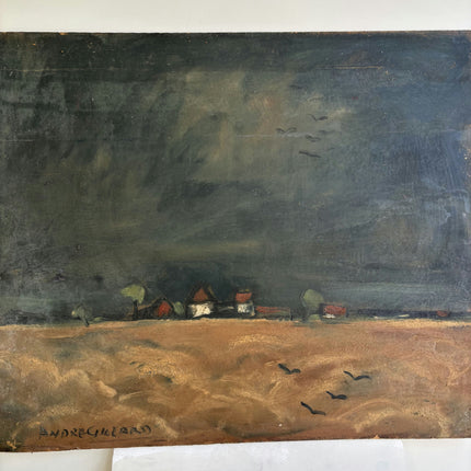 Rustic Seascape Oil Painting "Row Houses" Refined Artwork Holland Art Shop
