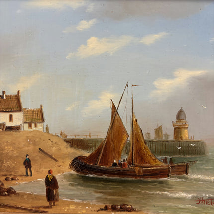 Expressive Seascape Oil Painting "Fishing Boat" Traditional Small Artwork Holland Art Shop