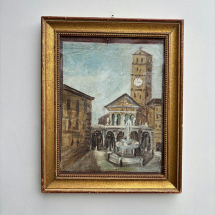 Original Cityscape Oil Painting "Central Fountain" Detailed Small Art Holland Art Shop