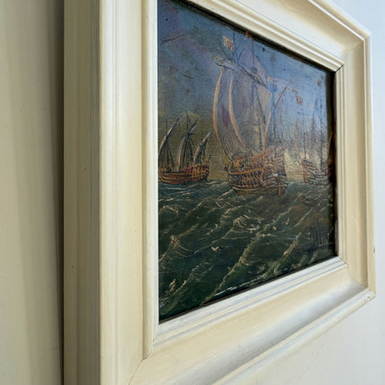 Vintage Seascape Oil Painting "Sailing Ship" Expressive Small Artwork Holland Art Shop