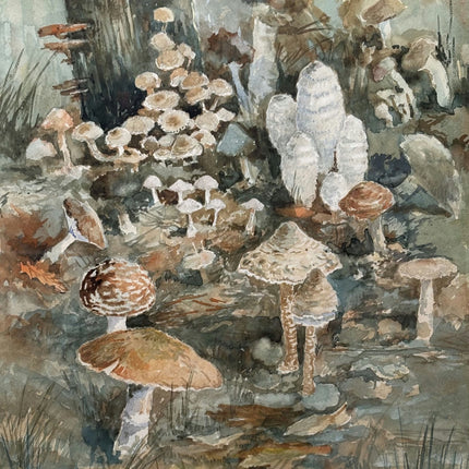 Traditional Landscape Oil Painting "Clustered Mushrooms" Handcrafted Art Holland Art Shop