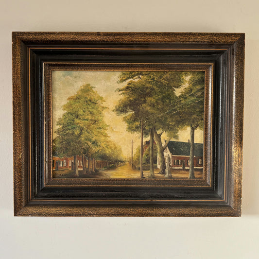 Authentic Landscape Oil Painting "Tree-Lined Street" Fine Medium Artwork
