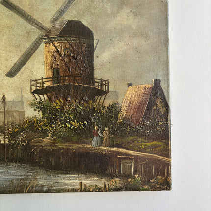Refined Landscape Oil Painting "Old Windmill" Vintage Small Art Holland Art Shop