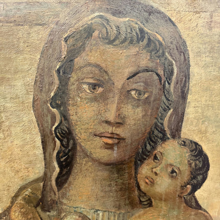 Antique Religious  Oil Painting "Madonna Child" Rustic Large Artwork Holland Art Shop