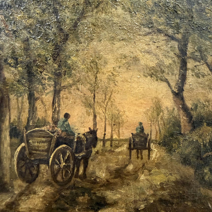 19th Century Antique Landscape Oil Painting "Horse Carriage" Small Artwork Holland Art Shop