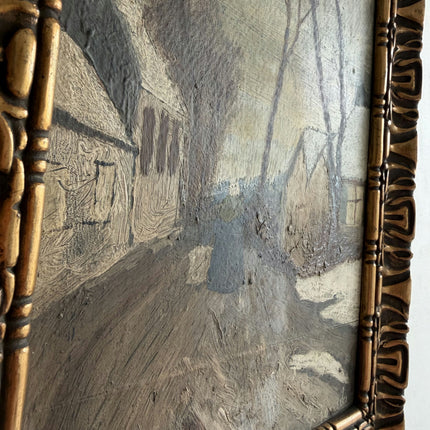 Expressive Winter Landscape Oil Painting "Gilded Frame" Rustic Small Art Holland Art Shop