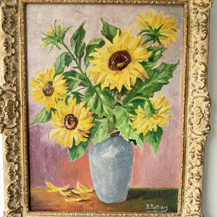 Traditional Flowery Still Life Oil Painting "Sunflower Vase" Vintage Art Holland Art Shop