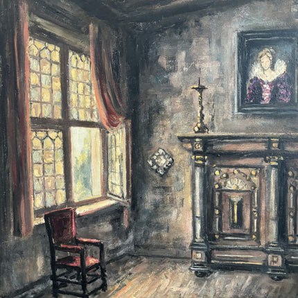 19th Century Antique Interior Oil Painting "Window Seat" Art Holland Art Shop