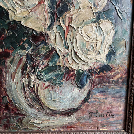 Refined Floral Still Life Oil Painting "White Roses" Detailed Small Art Holland Art Shop
