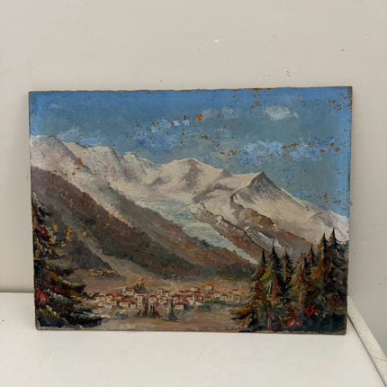 Vintage Winter Landscape Oil Painting "Snowy Mountain" Traditional Small Artwork Holland Art Shop
