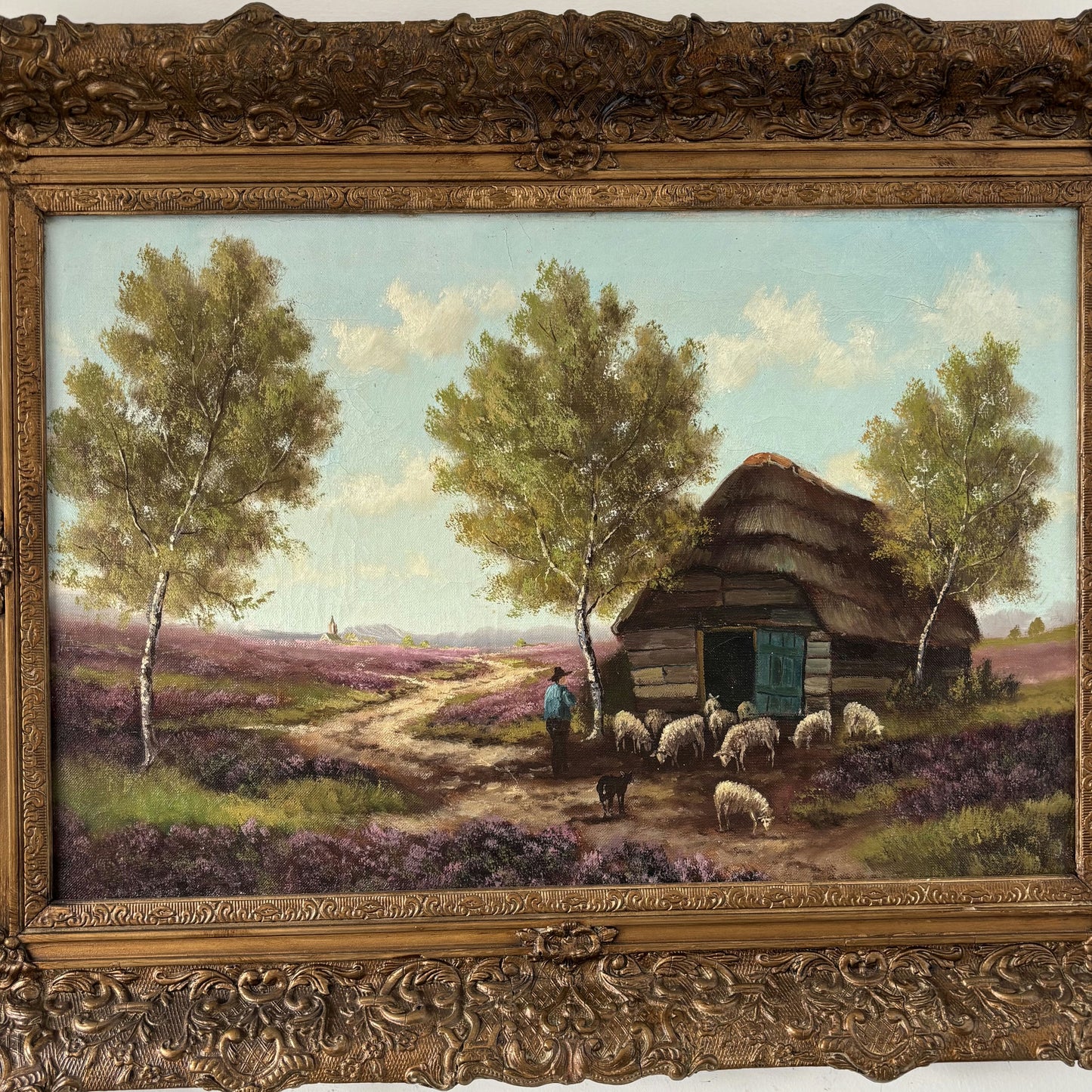 Remarkable Oil Painting Animals "Shepherds Hut" Wonderful Large Art