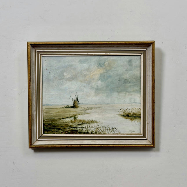 Timeless Landscape Oil Painting "Solitary Windmill" Traditional Small Art Holland Art Shop