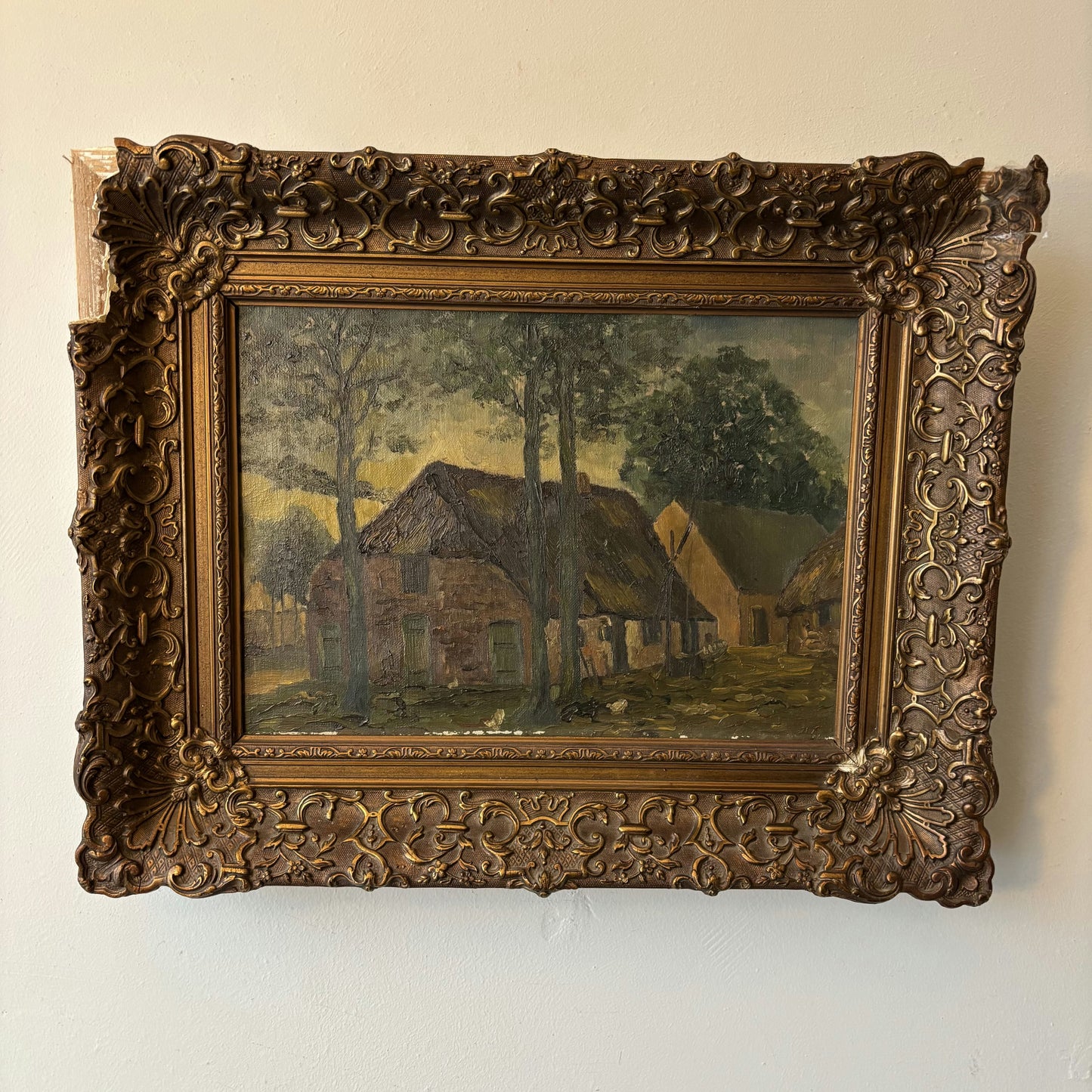 Refined Landscape Oil Painting "Thatched Cottage" Wonderful Netherlands  Art