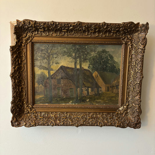 Refined Landscape Oil Painting "Thatched Cottage" Wonderful Netherlands  Art