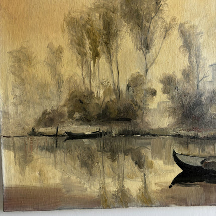 Rustic Harbor Scene Oil Painting "Black Boat" Expressive Art Holland Art Shop