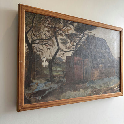 Traditional Farm Oil Painting "Lonely Tree" Handcrafted Artwork Holland Art Shop