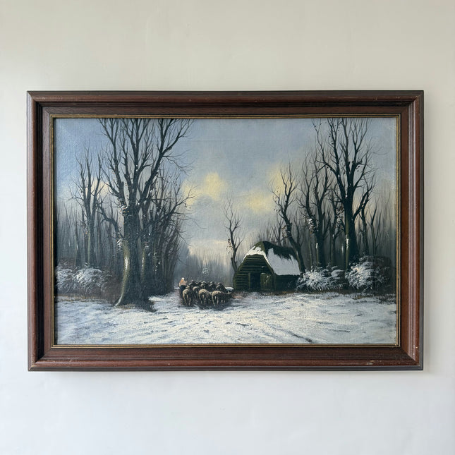 Original Winter Landscape Oil Painting "Snowy Cottage" Expressive Art Holland Art Shop