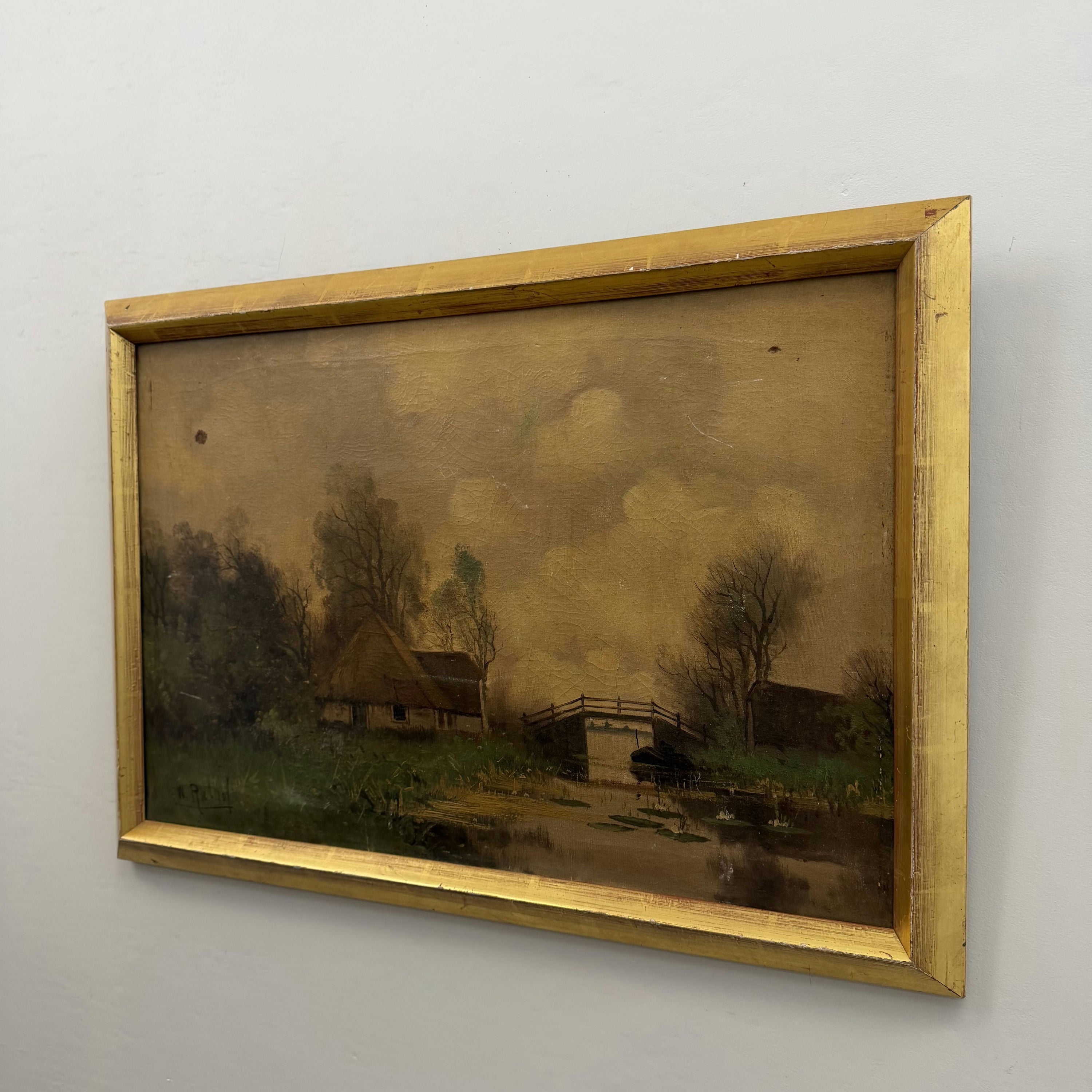 19th Century Antique Landscape Oil Painting 