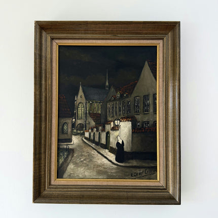 Traditional Cityscape Oil Painting "Solitary Nun" Original Artwork Holland Art Shop