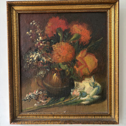 Vintage Floral Still Life Oil Painting "Orange Bouquet" Authentic Small Art Holland Art Shop