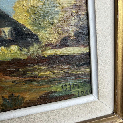 Refined Landscape Oil Painting "Stone Church" Authentic Small Artwork Holland Art Shop