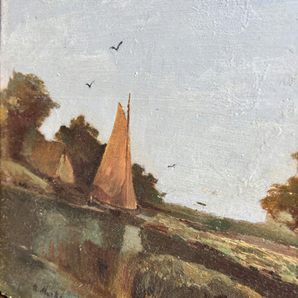 Classic Landscape Oil Painting "Windmill Silhouette" Vintage Art Holland Art Shop