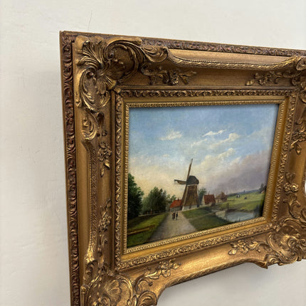19th Century Antique Landscape Oil Painting "Gilded Frame" Dutch Artwork Holland Art Shop