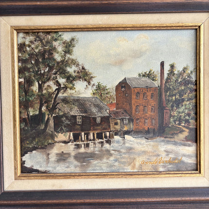 Vintage Cityscape Oil Painting "Riverside Mill" Expressive Artwork Holland Art Shop