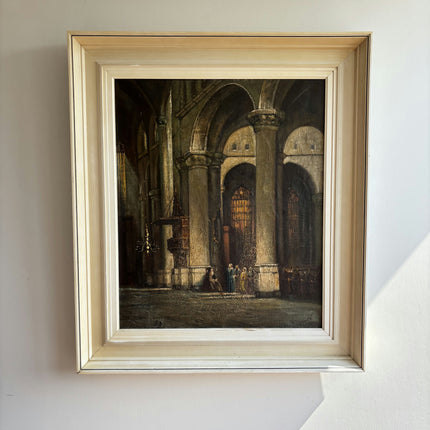 Antique Church Interior Oil Painting "Church Interior" Expressive Large Artwork Holland Art Shop