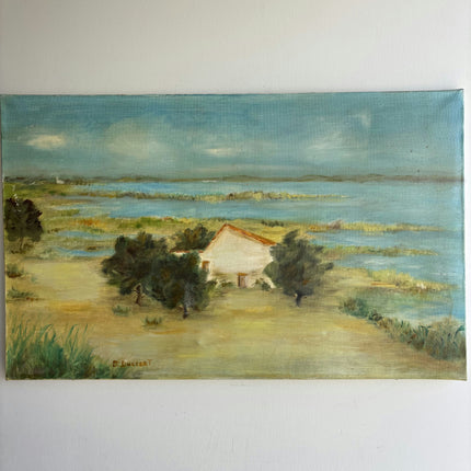 Vintage Seascape Oil Painting "Coastal Cottage" Detailed Art Holland Art Shop