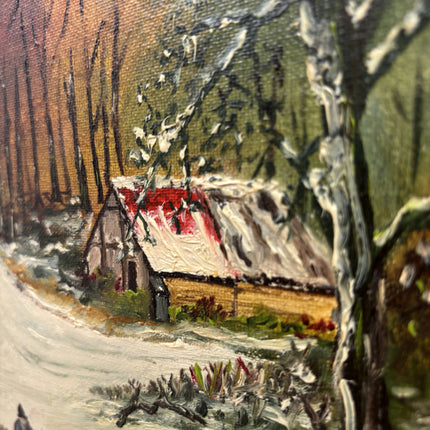 Traditional Winter Landscape Oil Painting "Snowy Cabin" Vintage Small Art Holland Art Shop