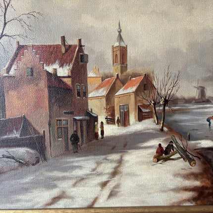 Handcrafted Winter Landscape Oil Painting "Frozen River" Original Large Artwork Holland Art Shop