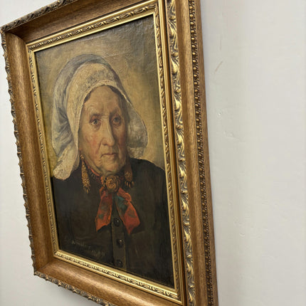 1918 Antique Portrait Oil Painting "Elderly Woman" Art Holland Art Shop