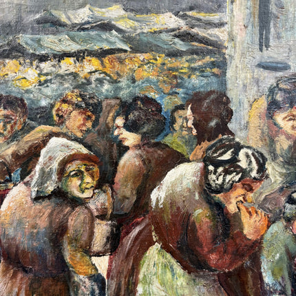 Handcrafted Figurative Oil Painting "Market Crowd" Authentic Large Artwork Holland Art Shop