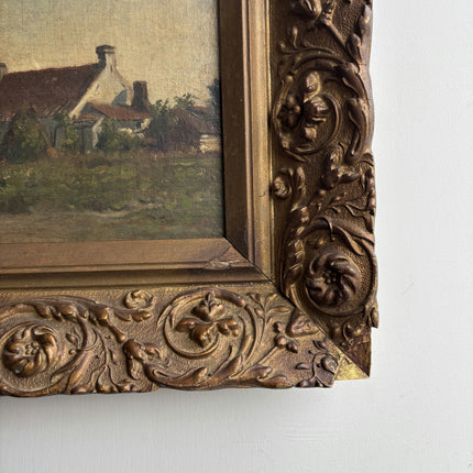 19th Century Antique Farm Oil Painting "Gilded Frame" Art Holland Art Shop